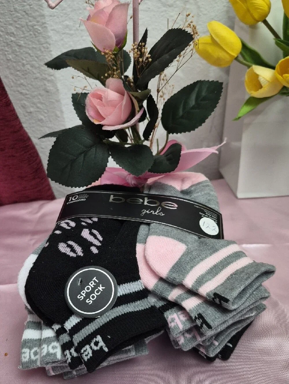 bebe Girls Pink, Gray & Black Cushioned Sport Socks - 10 Pack NWT 2223